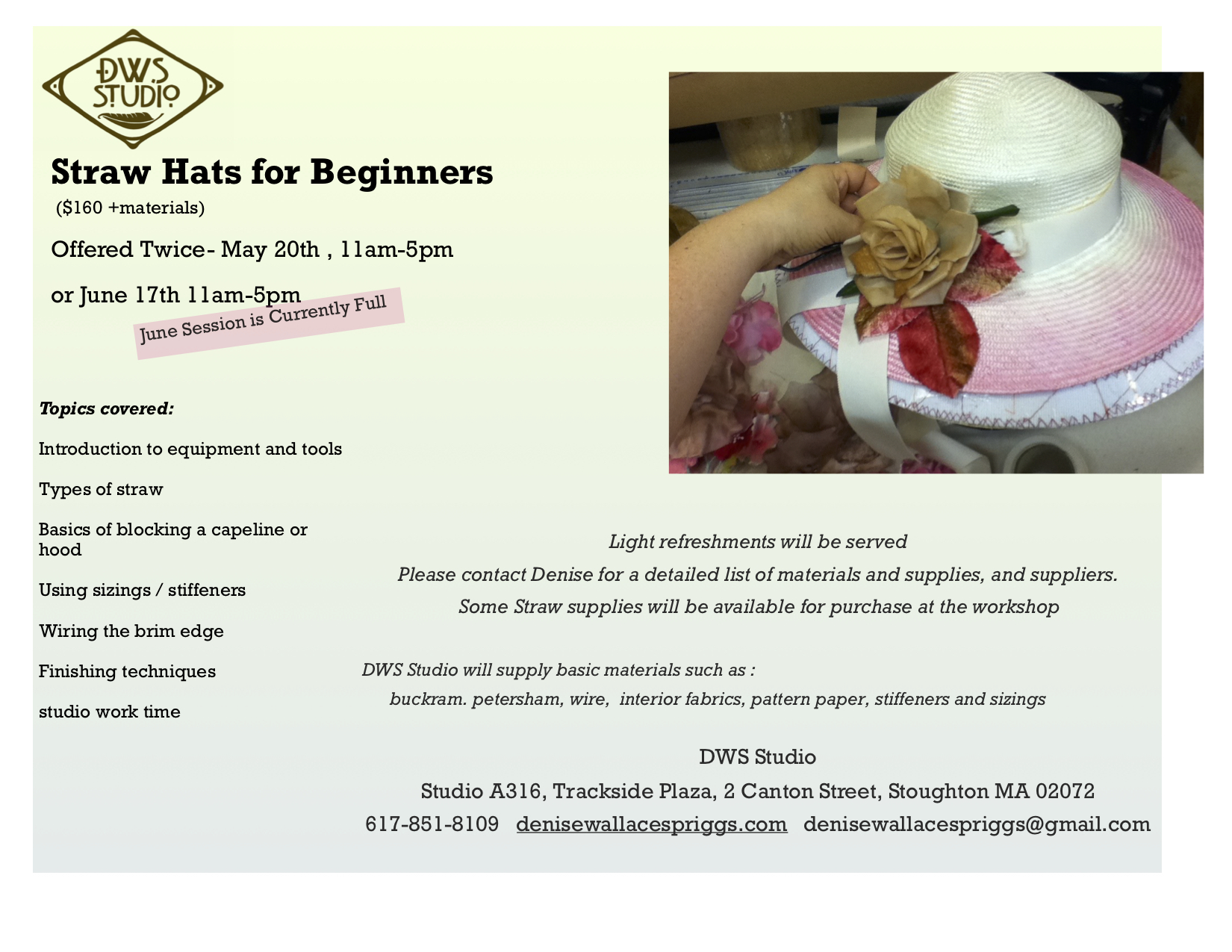 Straw millinery workshop- for beginners promo copy